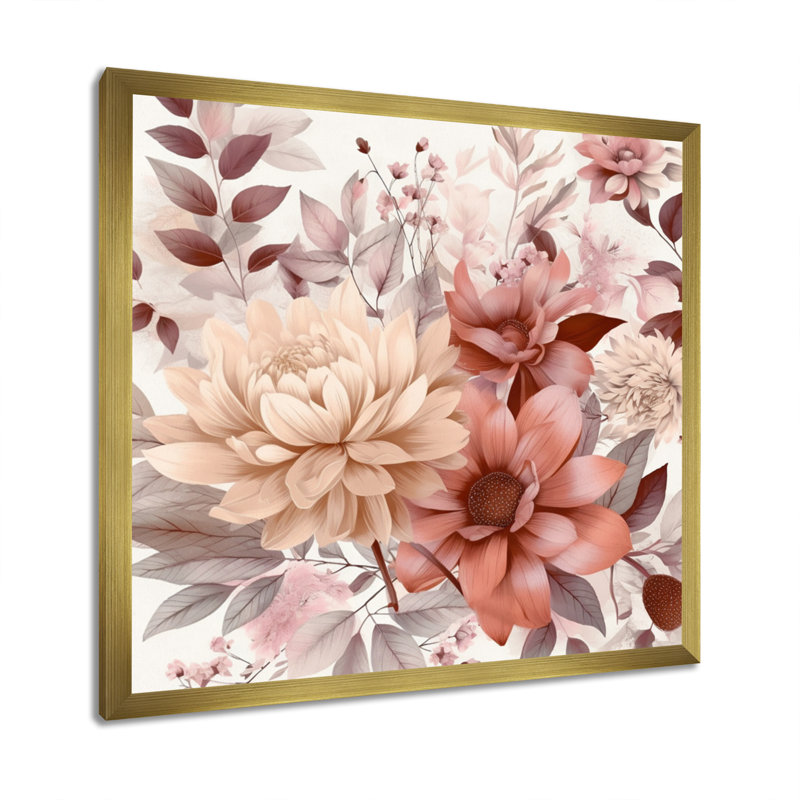 Rreon Chrysanthemum Scenery - impression, H 16 po x l 16 po x P 1 po, Encadrement doré