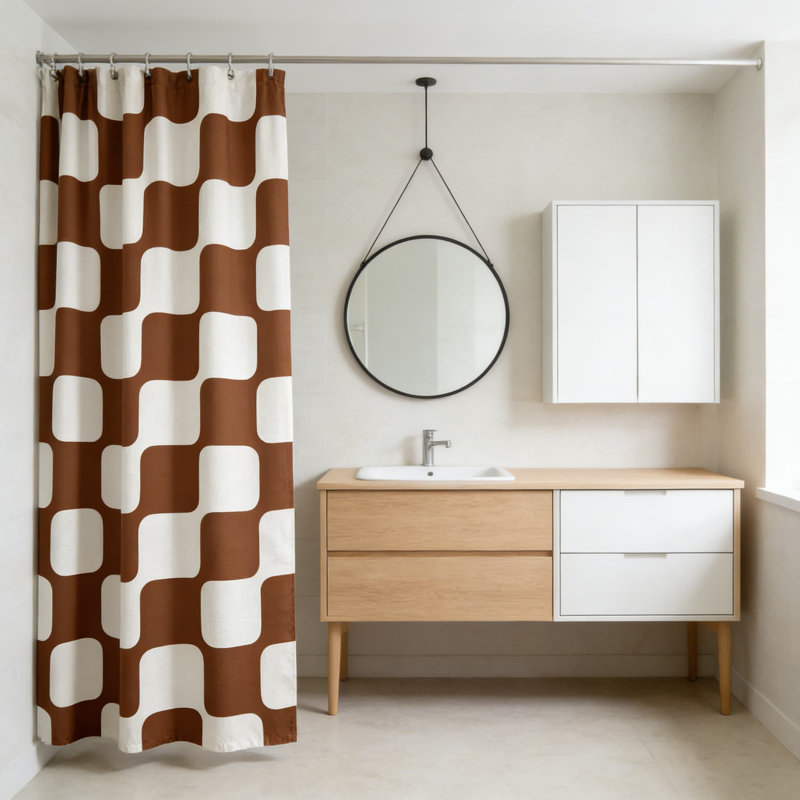 Ensemble de rideau de douche Retro, Brun