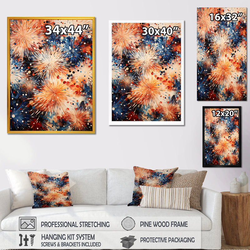 Feux d'artifice bleu et jaune - art mural, Cadre simple noir, H 32 po x l 16 po x P 1 po