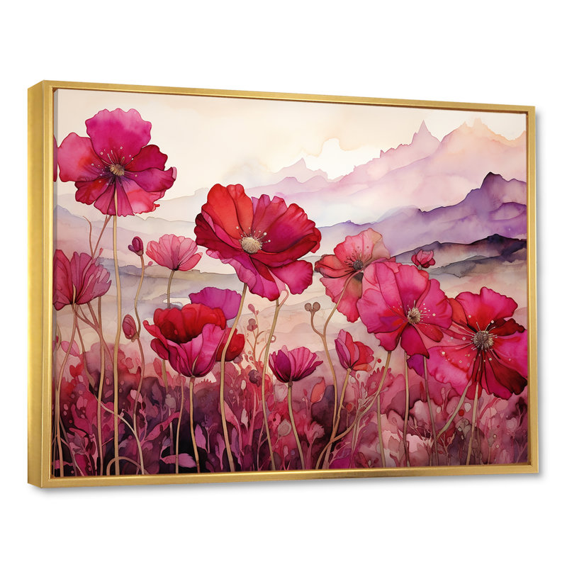«Perfectly Passionate Flowers Field» sur impression sur toile, Cadre flottant doré, 12" H x 20" W