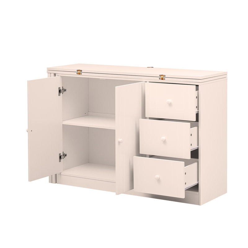Sideboard that effortlessly converts into a dining table and Adjustable Pull-Out Top, White