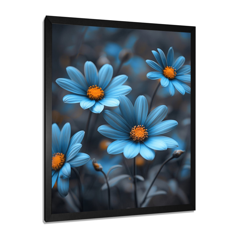 Monochromes bleu et gris marguerites brumeuses Photo II - marguerites Wall Art salon, Cadre simple noir