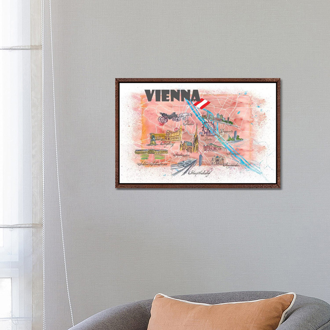 Vienna Austria Illustrated Map by Markus & Martina Bleichner - Painting on Canvas