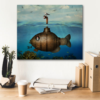  «Fish Submarine» par John Hovenstine, art mural sur toile, 24 po x 20 po