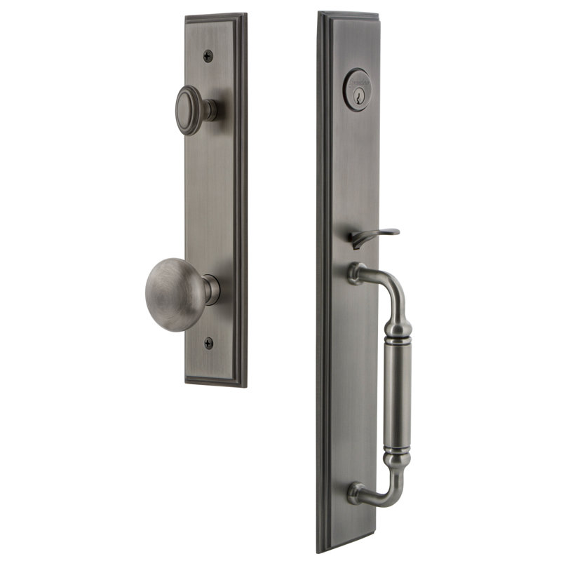Carré One-Piece Complete Inactive Dummy Handleset with C Grip and Fifth Avenue Knob, Antique Pewter
