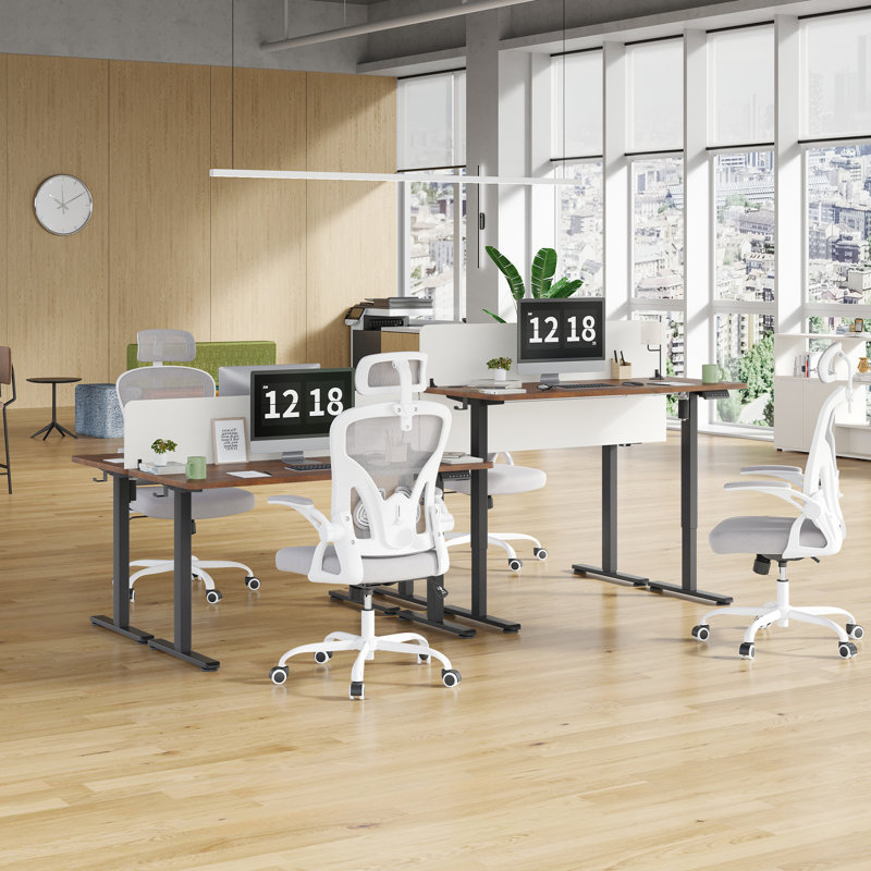 39.4” W Rustic Brown Electric Height Adjustable Standing Desk, Brown/Black, 28" H x 39.4" W x 23.6" D