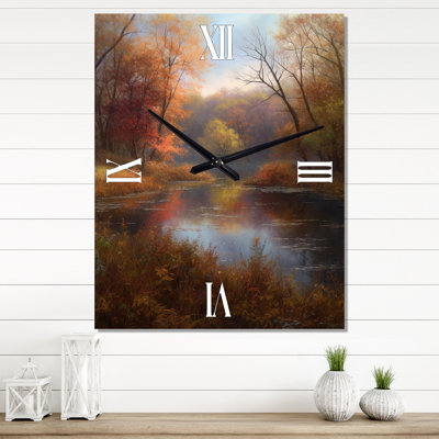 A Misty Autumn Day At The Lake Watercolor - Lakehouse Modern Wall Clock