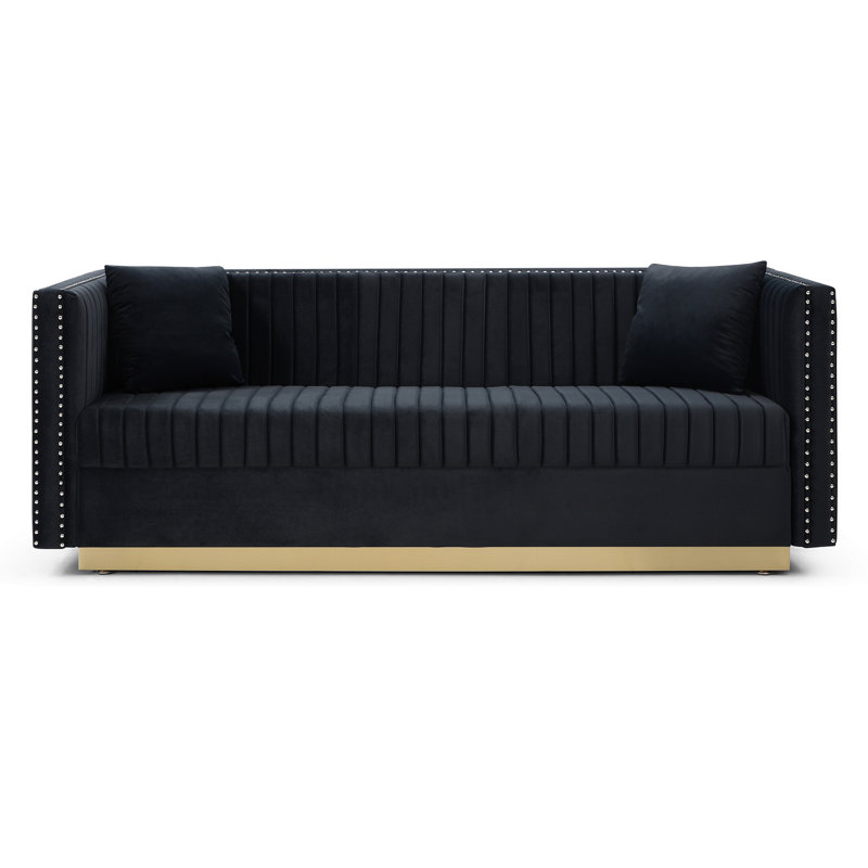 Canapé rembourré avec 2 coussins pour l'intérieur, Noir