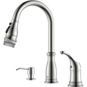 Pull Down Single Handle Kitchen Faucet with Soap Dispenser