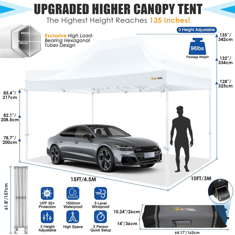 10x15 Heavy Duty Pop Up Canopy Tent for Parties Event, White