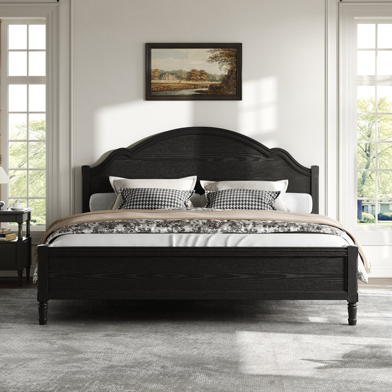 Très grande plateforme en bois avec tête de lit et pied de lit Burwell, Noir