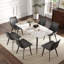 Table de salle à manger 62,99 po en pierre artificielle moderne à bord arrondi gris foncé et pieds en métal gris foncé pouvant accueillir 6 personnes (table de salle à manger seulement)-69890595