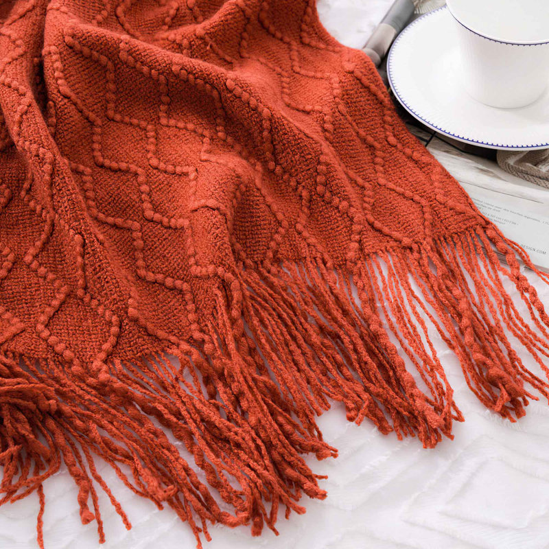  Jeté de canapé texturé et doux, 50 pi x 60 po Boho , Orange-rouge