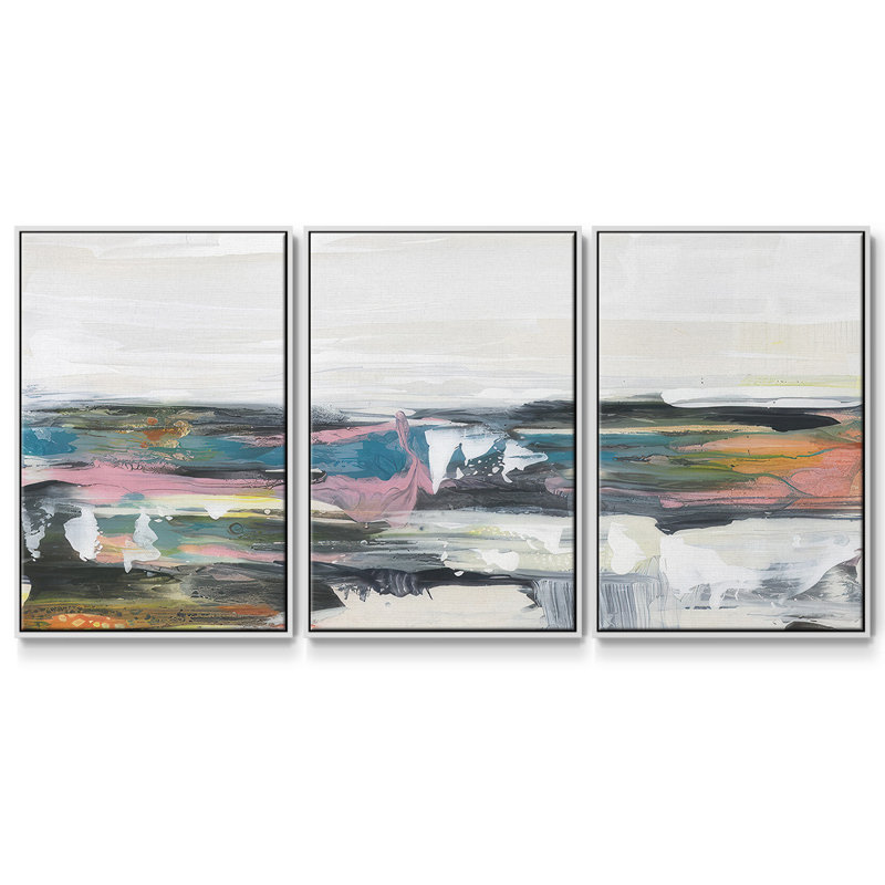 Happy Seascape II - Toile encadrée multi-pièces, Blanc, H 40 po x l 78 po x P 2 po