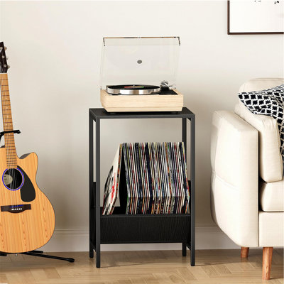 Table de bout à 2 niveaux, support de tourne-disque pour 100 albums, noir