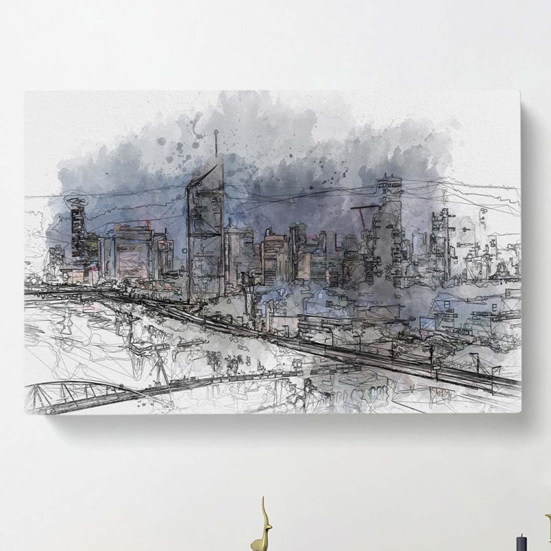 Brisbane City Skyline Australia in Abstract - Wrapped Canvas, 50cm H x 76cm W x 3cm D