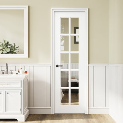 10-Lite Clear Glass Slab Door,  Interior Tempered Ceramic Frit Glass Door Slab, White Primed/Prefinished, Solid Core French Door, Pantry Door, Closet Door