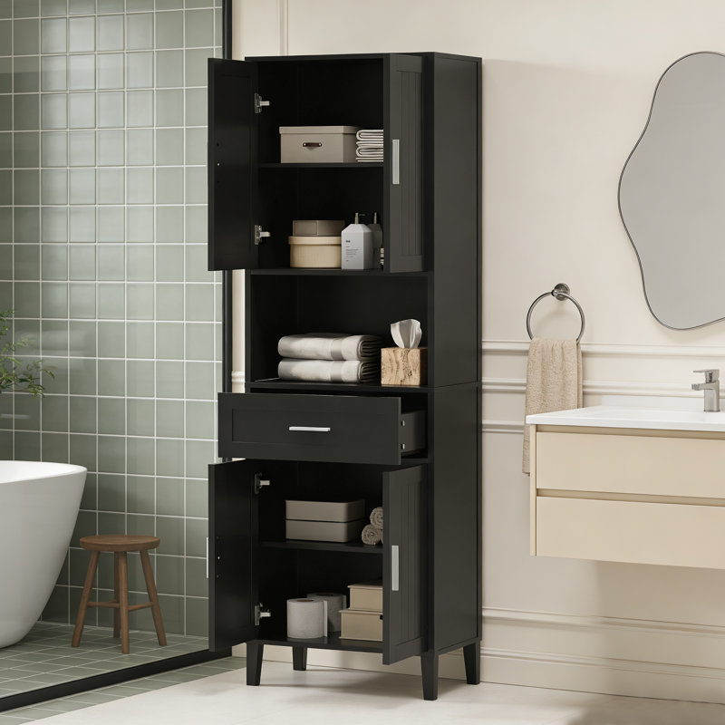 Versatile Freestanding Tall Bathroom Cabinet with Stylish Design, Black