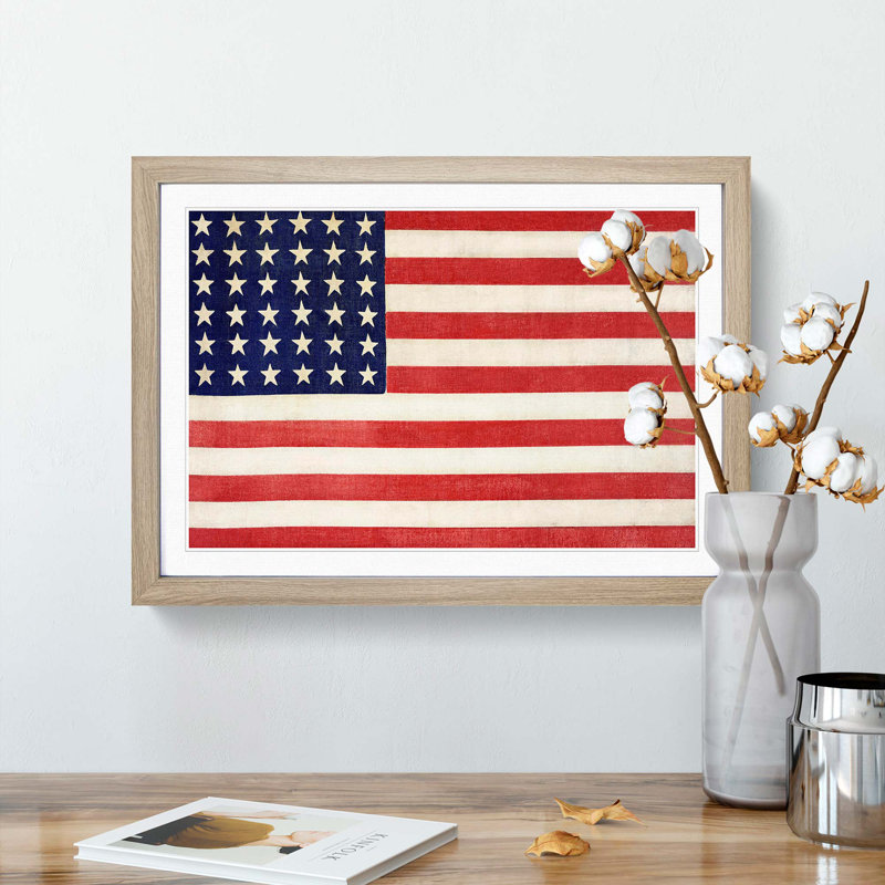 Thirty-Six Star Flag of the USA - Framed Print, 60cm H x 91cm W x 2cm D, Oak