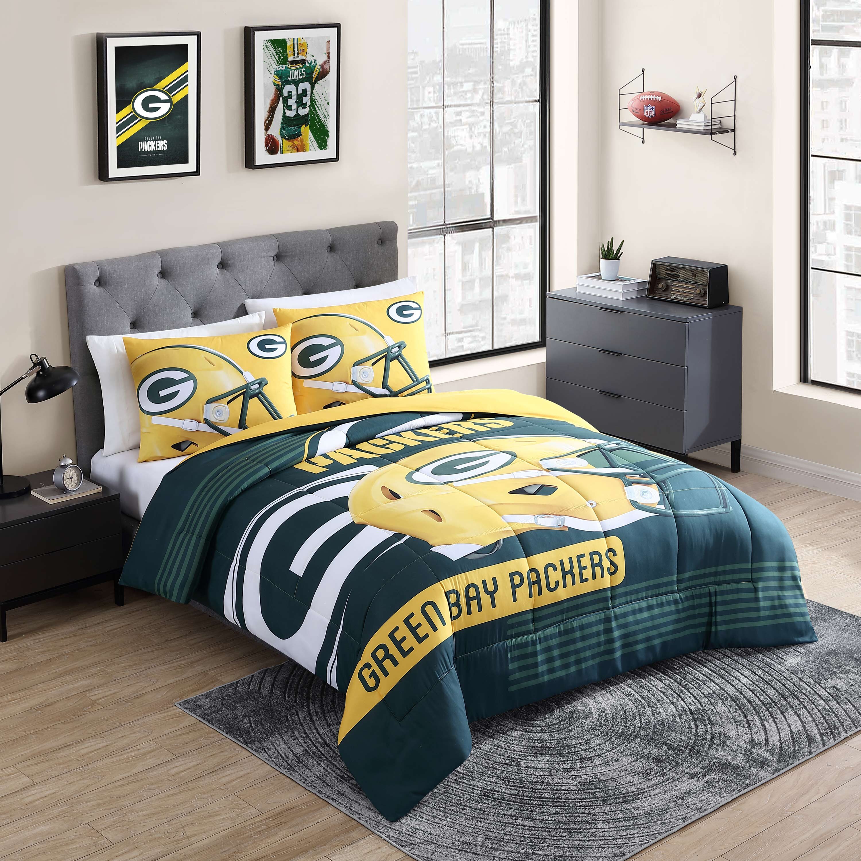 Official NFL Licensed Twin/Twin XL Size Green Bay Packers Status Bed In A  Bag Comforter And Sheet Set