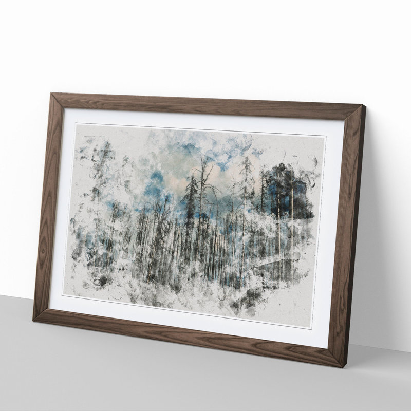 Winter Forest Vol.2 Watercolour - Picture Frame Graphic Art, 36cm H x 48cm W x 2cm D, Walnut