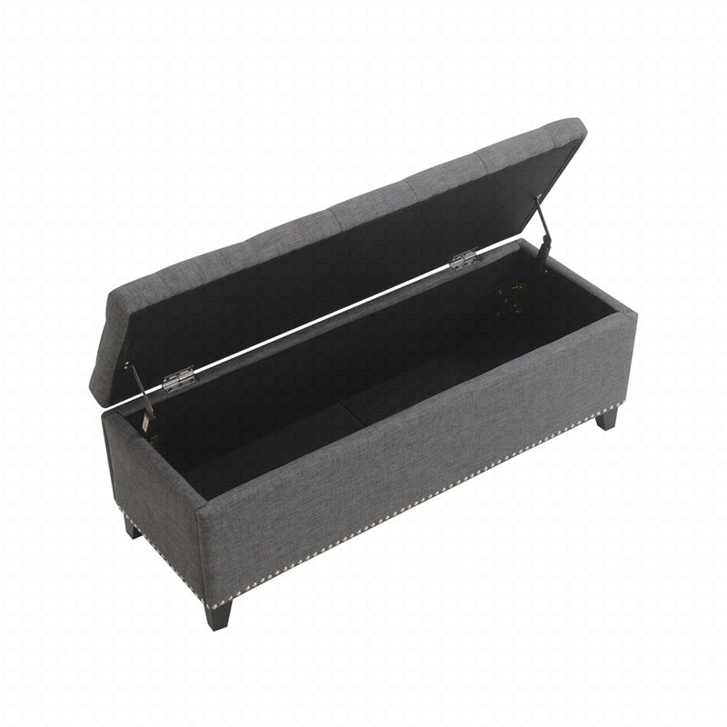 Banc de rangement en lin capitonné, Gris foncé