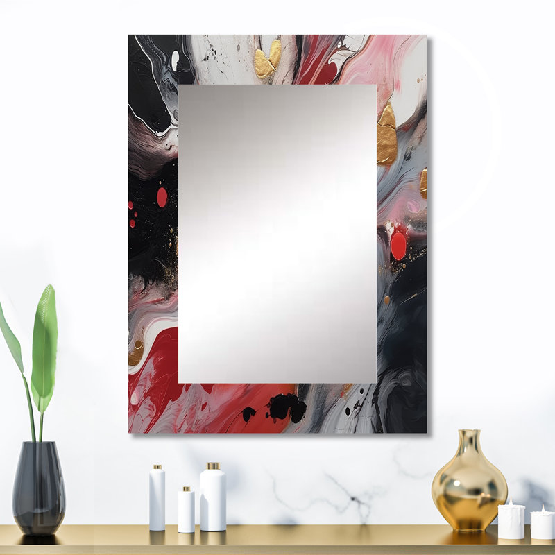 Red And Black Marble Whispers III - Marble Unique Mirror, Modern Large Wall Mirror, Printed Metal Art, 32" x 24"