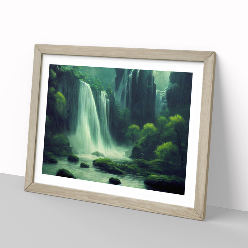 Exquisite Waterfall - Single Picture Frame Print, 46cm H x 64cm W x 2cm D, Oak