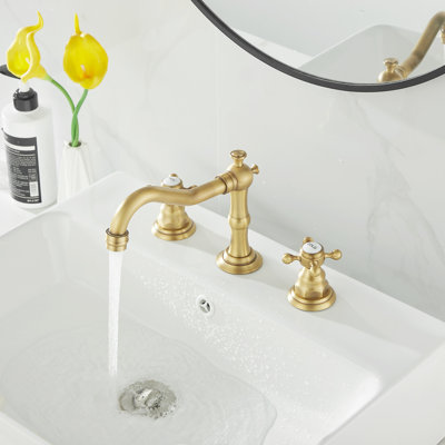 TC-16389-BG Widespread Bathroom Sink Faucet Brushed Gold With Drain Assemly