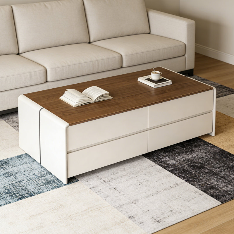 Table basse en buis avec tiroirs multiples, H 16,53 po x L 51,18 po x l 27,56 po, Brun