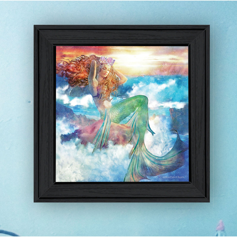 «Sunset Mermaid», art mural encadré pour salon, impression encadrée par Bluebird Barn Group, Noir
