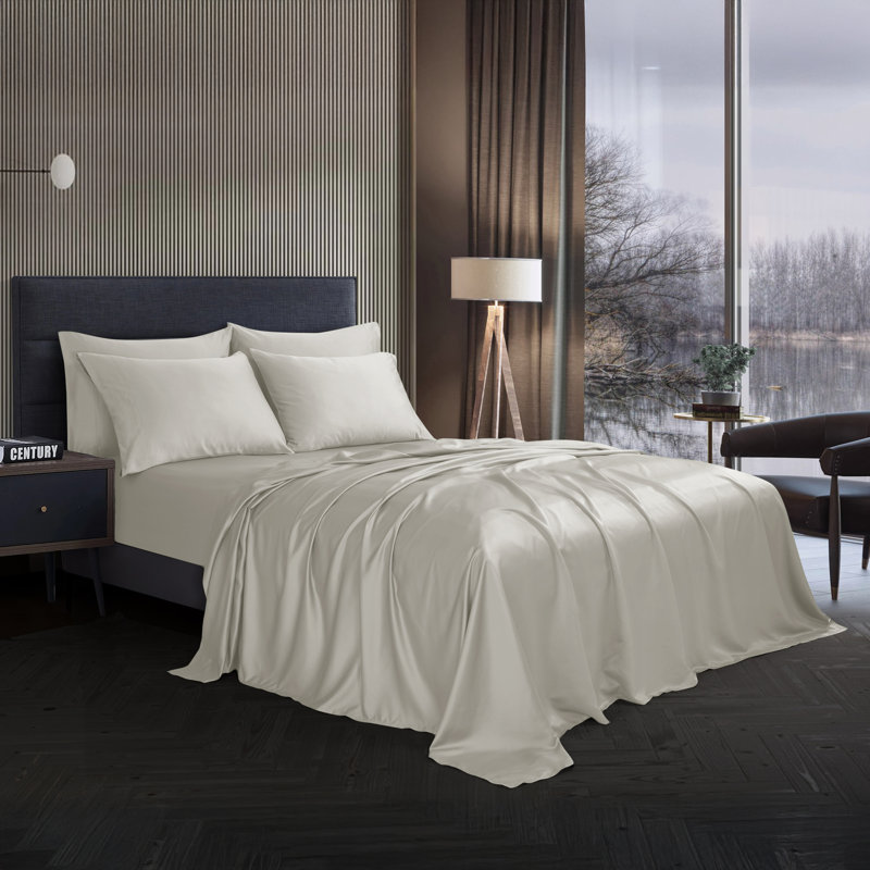 Modern Threads 6-Piece Satin Sheet Set with Deep Pocket Fitted Sheet, 4 Pillowcases, and Organizer, Gray
