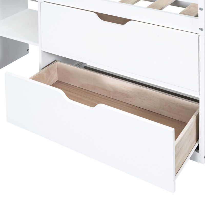 Lit mezzanine simple simple avec bureau roulant, tablette et tiroirs - blanc, fabrication solide dans un bureau blanc améliorant l'espace de rangement