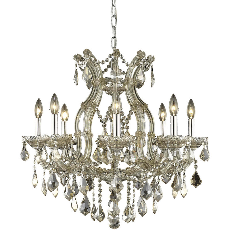 Stockard 9 - Light Glass Chandelier, Smoky, Gold, Chrome / Golden Teak (Smoky) / Royal Cut