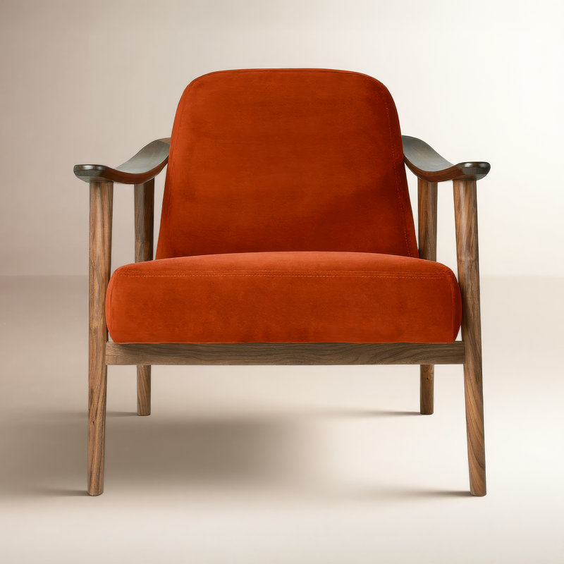 Baltic 76.2Cm Top Grain Leather Wide Armchair, Walnut, Velvet Russet Velvet