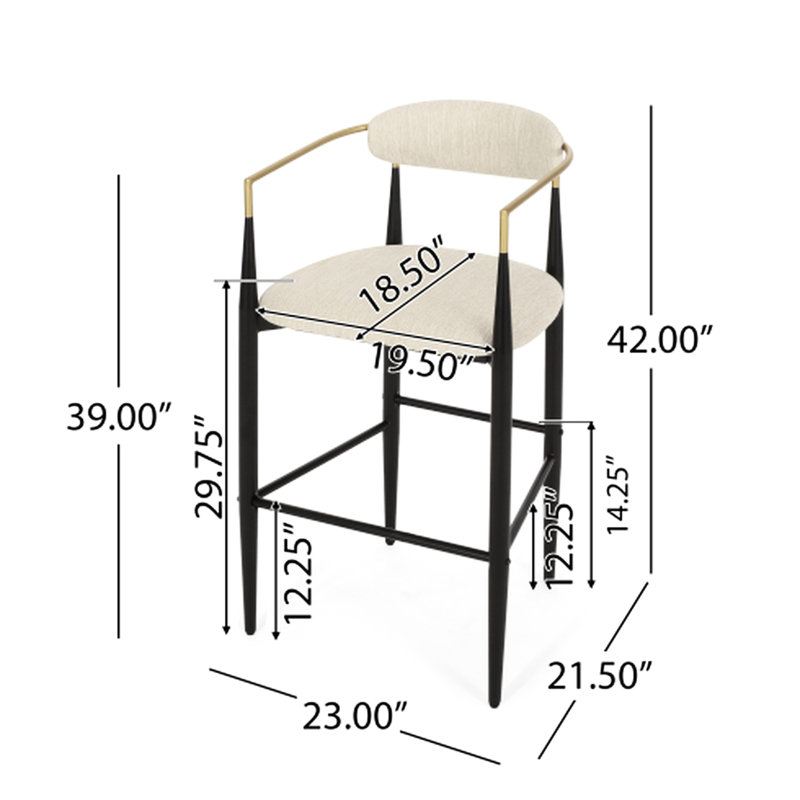 2 tabourets rembourrés beiges - hauteur comptoir avec structure en fer pour barre de cuisine de 2 hauteurs
