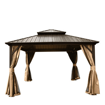 Pavillon de jardin brun de 12 pi avec toit en acier galvanisé et aluminium pour un look extérieur élégant