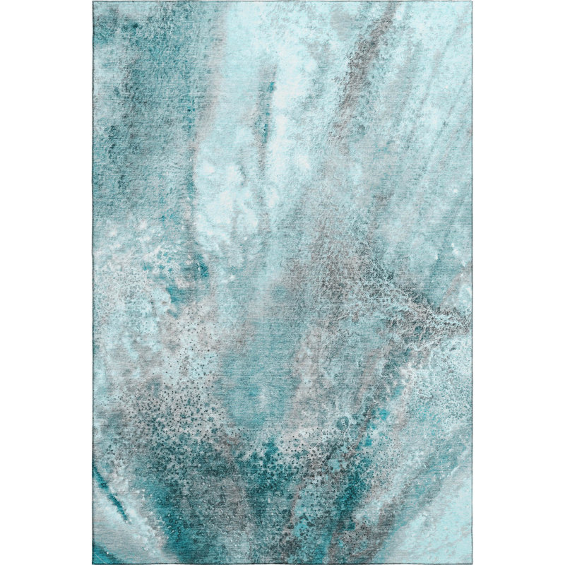 Tapis bleu sarcelle lavable à la machine Premium Cerrito AMF505, Rectangulaire 8 pi x 10 pi