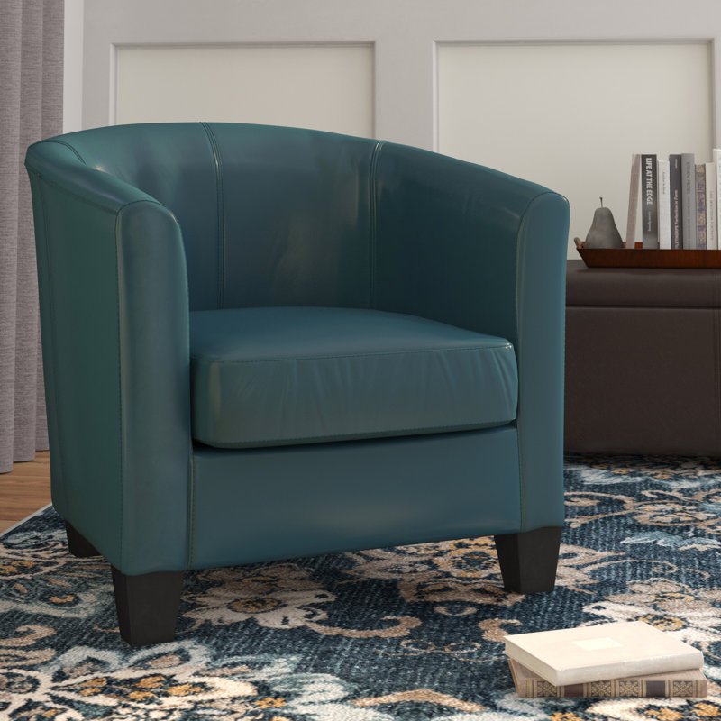 Ellen Enzo Upholstered Barrel Chair Faux Leather, Teal Faux Leather