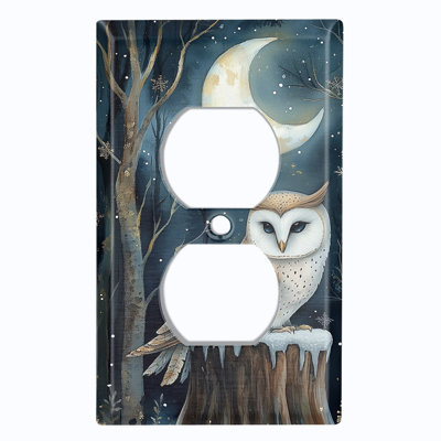 Couvercle de plaque d'interrupteur en métal; Bascule 4 bandes US Standard - Enchanted Forest Owl