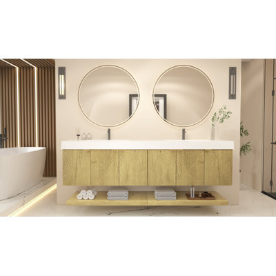 Moreno Stella 84 Inches Wall Mounted Vanity Set With Doors And Inside Drawer