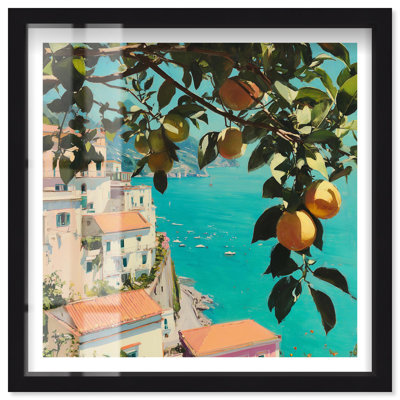 «View of the Italian Sea Shadowbox», art italien rétro par Notoriart, cadre noir, 20 x 20