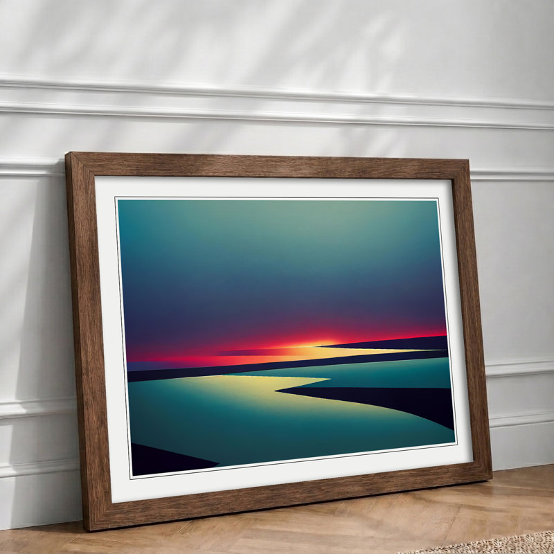 Abstract Ocean Scene - Framed Print, 25cm H x 34cm W x 2cm D, Walnut