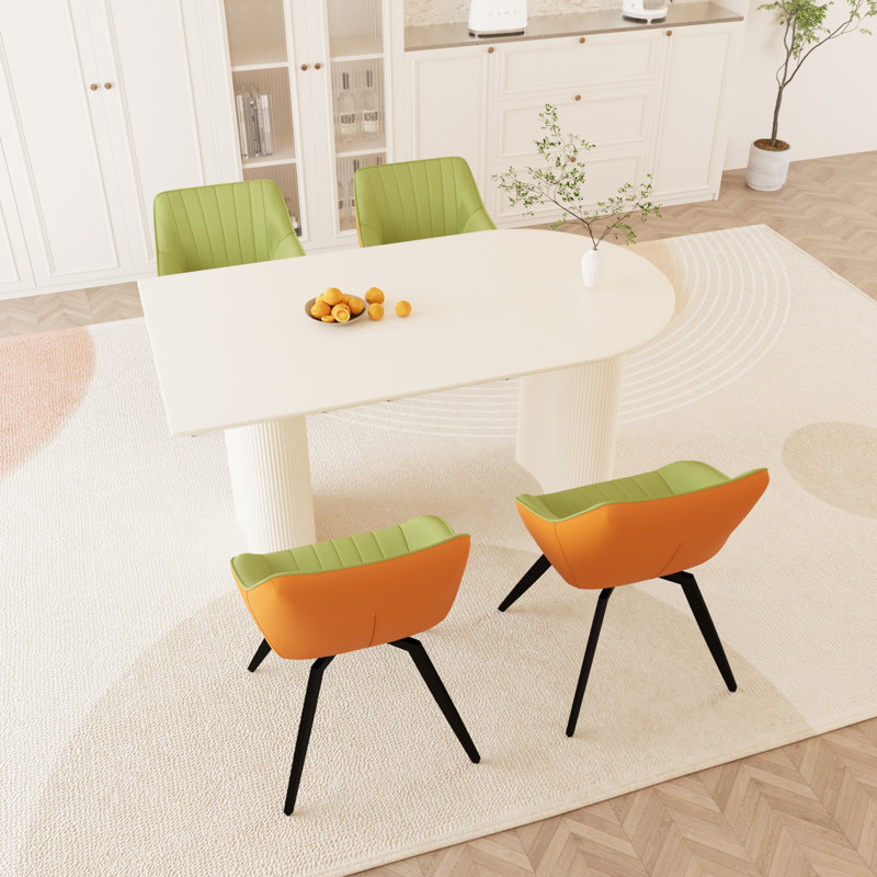 Ensemble de table de salle à manger en MDF crème moderne, chaises en polyuréthane vert pour la maison de cuisine