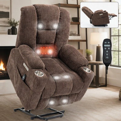 Power Lift Recliner with Massage, Heat, USB Ports, and Cup Holders for Elderly