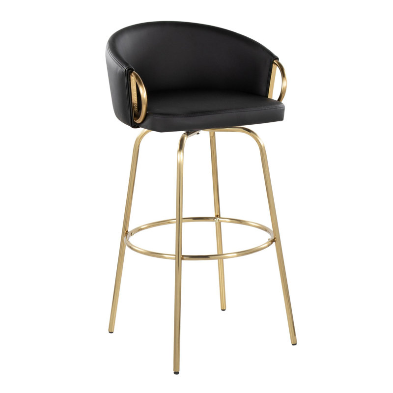 Tabouret de bar contemporain à hauteur fixe avec pivot, Doré, Noir