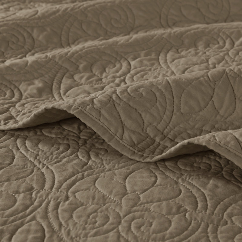 Mocha King Reversible Microfiber Coverlet Set