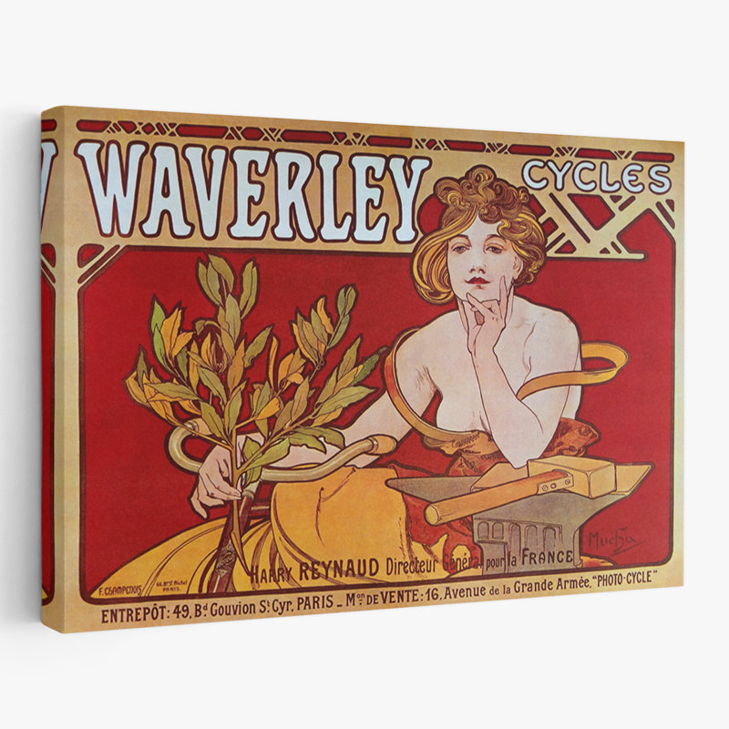 Waverly Cycles Paris, 1898 - Publicité rétro sur musée, art à bicyclettes, H 36 po x l 24 po