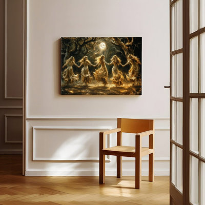 Canvas Wall Art Golden Fairies Dancing In Moonlit Forest Art Vintage Poster Print Home Decor