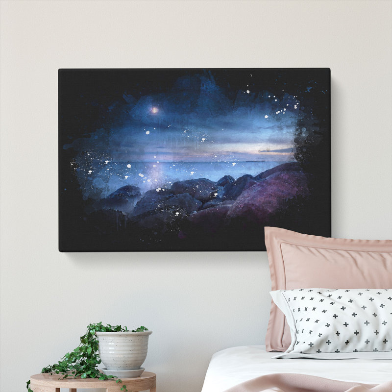 Moonlight Over A Beach In Helsinki - Wrapped Canvas, 60cm H x 91cm W x 3cm D